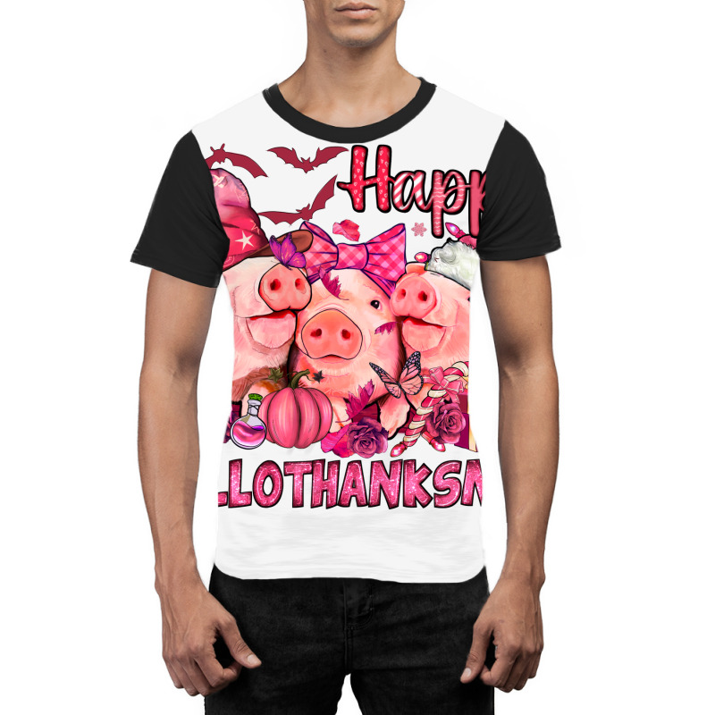 Happy Hallothanksmas Pigs Pink Graphic T-shirt | Artistshot