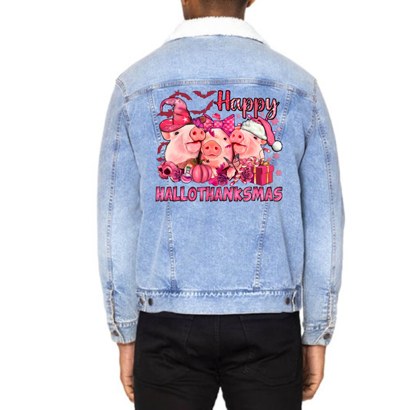 Happy Hallothanksmas Pigs Pink Unisex Sherpa-lined Denim Jacket | Artistshot