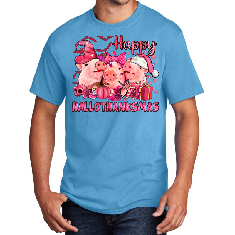 Happy Hallothanksmas Pigs Pink Basic T-shirt | Artistshot