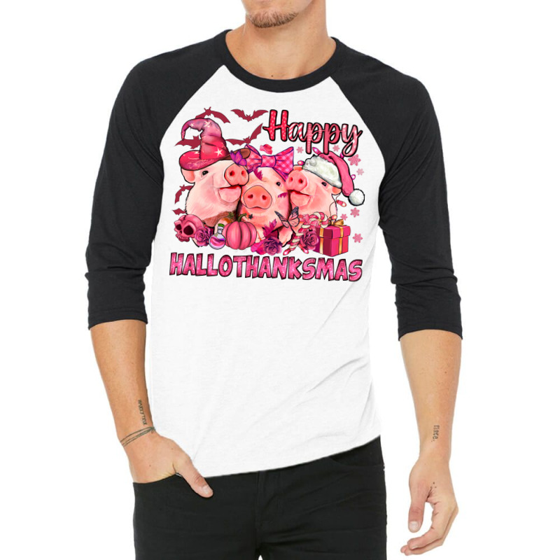 Happy Hallothanksmas Pigs Pink 3/4 Sleeve Shirt | Artistshot