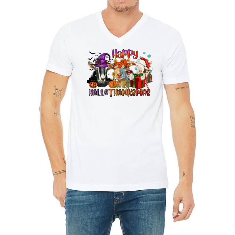 Happy Hallothanksmas Goats V-neck Tee | Artistshot