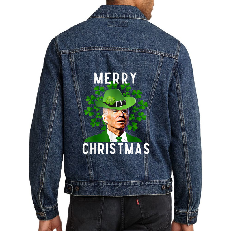 Funny Joe Biden Merry Christmas Confused St Patricks Day Men Denim Jacket | Artistshot