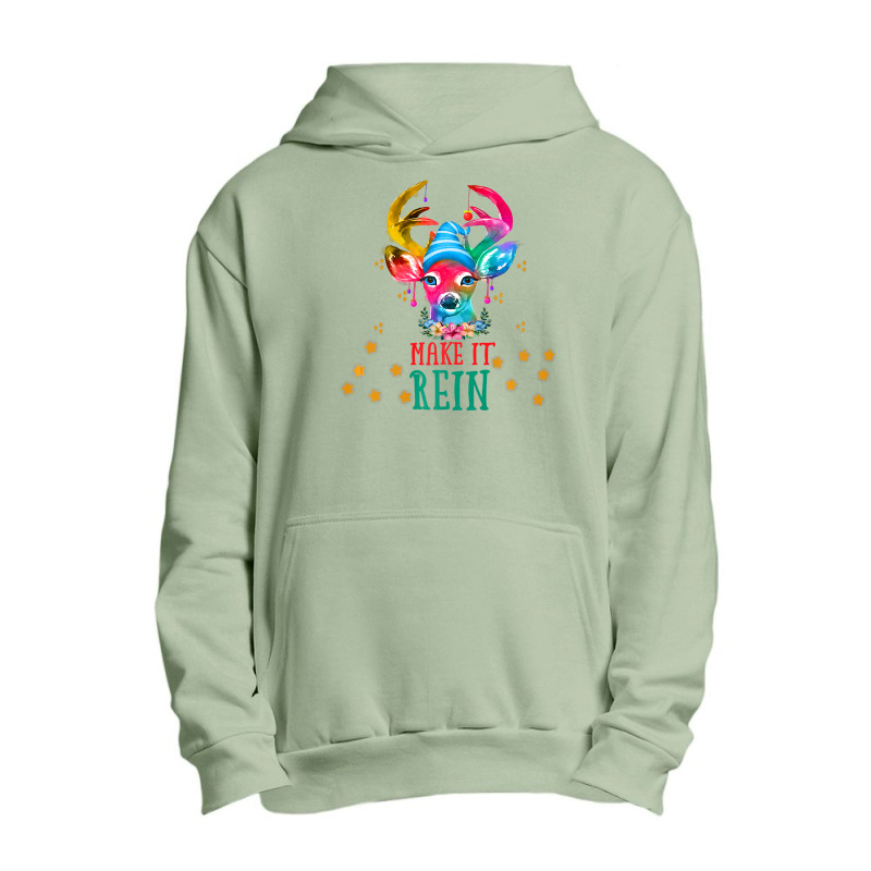 Christmas Deer, Watercolor Cute Reindeer Make It Rein! Premium T Shirt Urban Pullover Hoodie | Artistshot