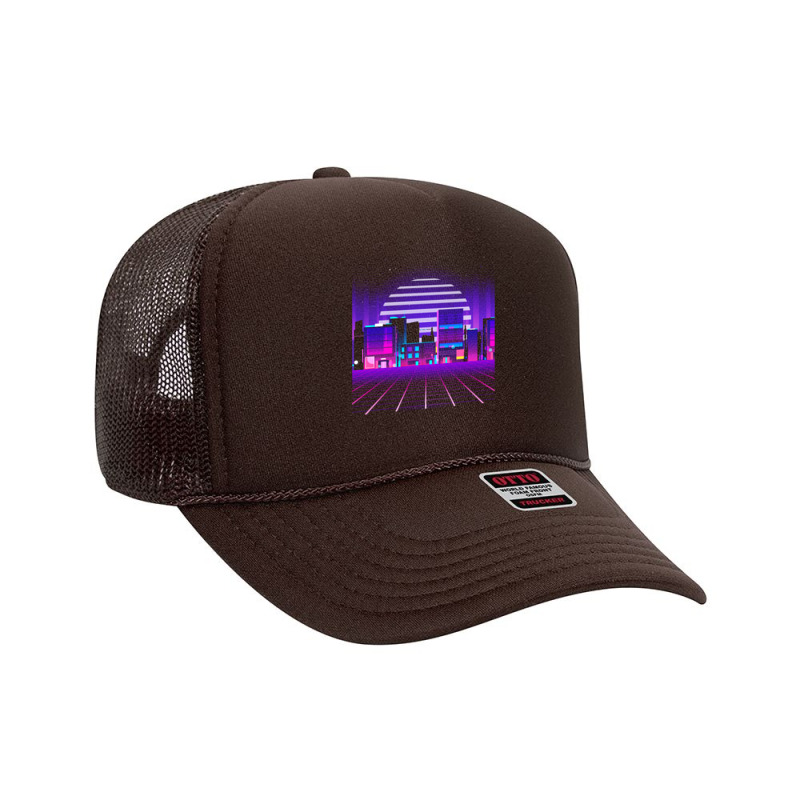 Synthwave T  Shirt Futuristic Neon City Synthwave T  Shirt Foam Trucker Hat by beahangudrun | Artistshot