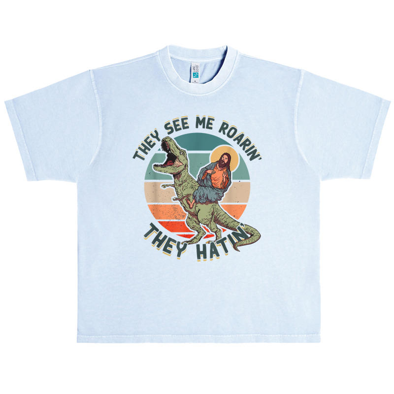 They See Me Roarin They Hatin   Jesus Riding A Dinosaur T Shirt Urban Heavy T-shirt | Artistshot