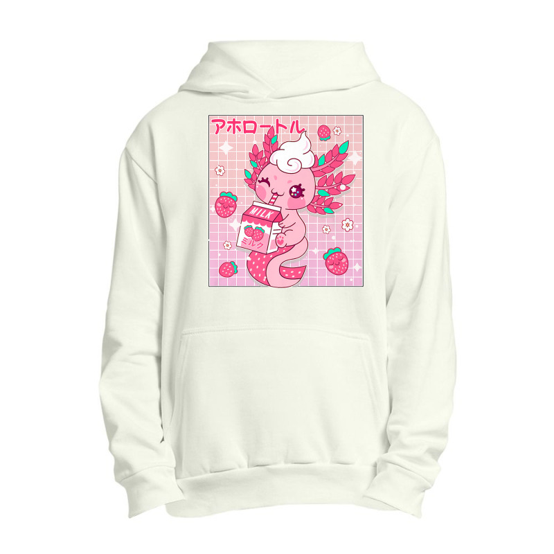 Kawaii Axolotl Strawberry Milk Shake Carton Japanese Anime Premium T S Urban Pullover Hoodie by rostinoko | Artistshot