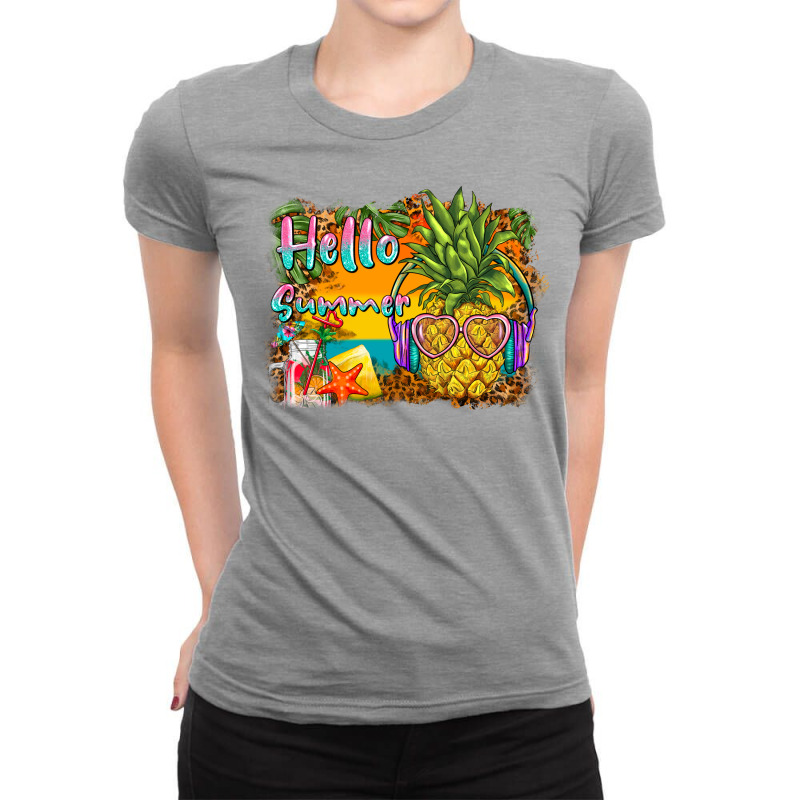 Hello Summer Pineapple Ladies Fitted T-Shirt by BarkalooDesign | Artistshot