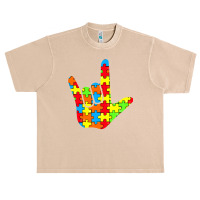 Asl Love Sign Language Autism Gift Awareness Support T Shirt Urban Heavy T-shirt | Artistshot