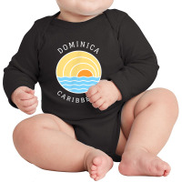 Dominica Island Colorful Retro Sunset Ocean Wave Novelty Art Long Sleeve Baby Bodysuit | Artistshot