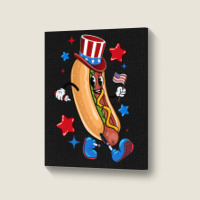 4th Of July Hot Dog Sleeve Dark Portrait Canvas Print | Artistshot