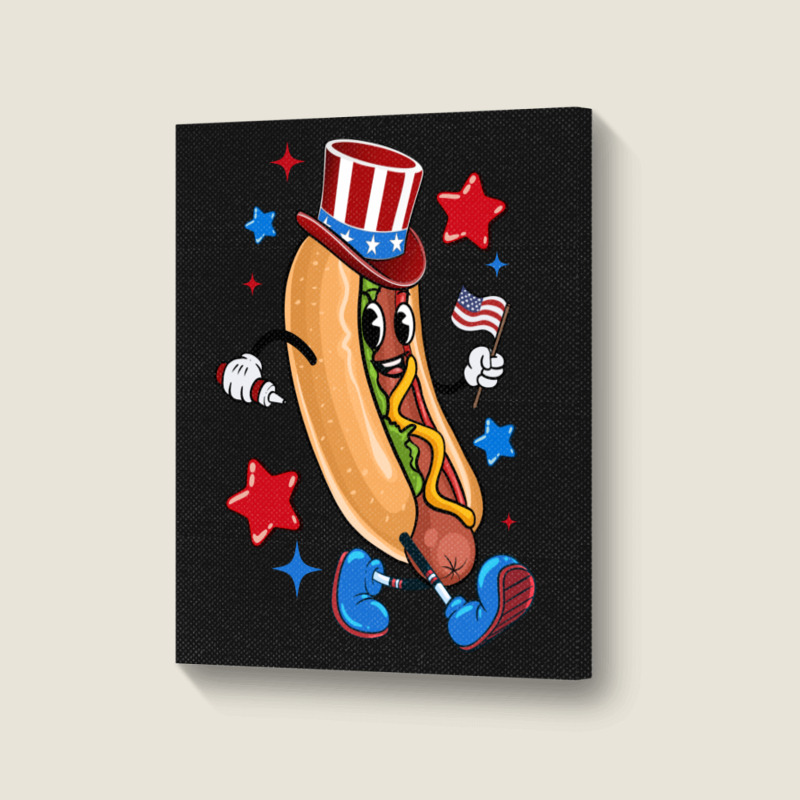 4th Of July Hot Dog Sleeve Dark Portrait Canvas Print | Artistshot