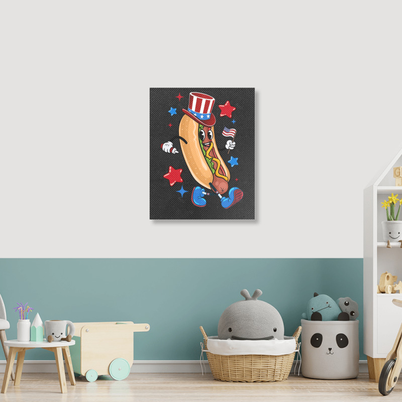 4th Of July Hot Dog Sleeve Dark Portrait Canvas Print | Artistshot