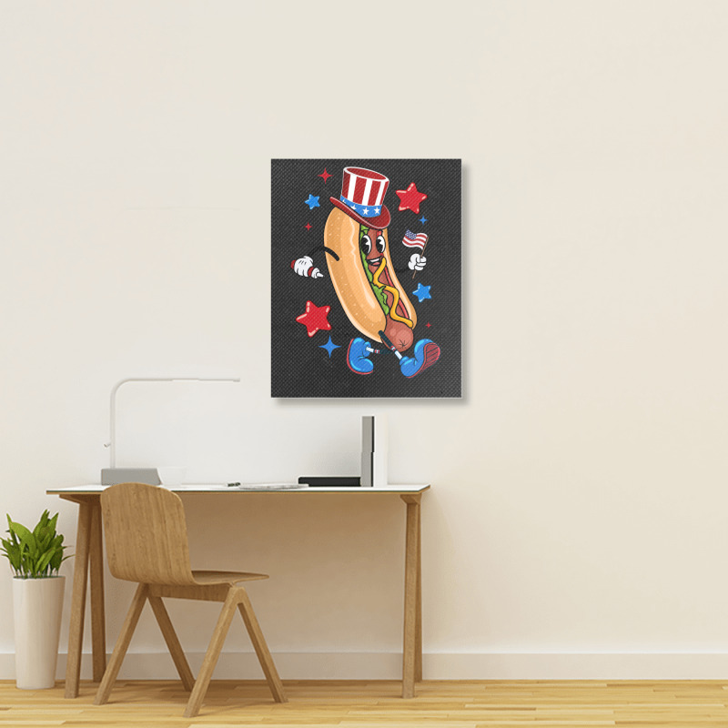 4th Of July Hot Dog Sleeve Dark Portrait Canvas Print | Artistshot