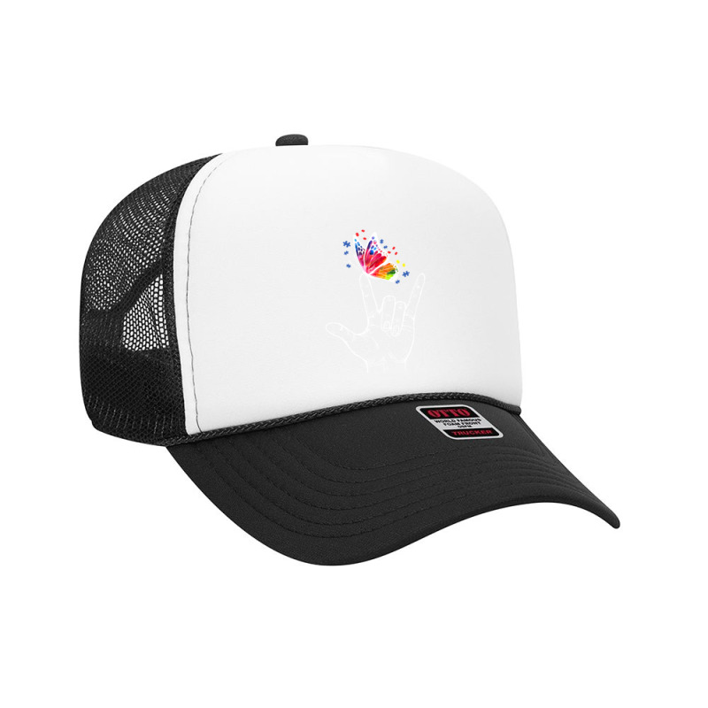 I Love You Hand Sign Language Butterfly Autism Awareness T Shirt Foam Trucker Hat by HUUY | Artistshot