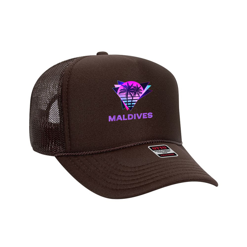 Maldives Retro 80s Palm Tree Vacation Souvenir Tank Top Foam Trucker Hat | Artistshot