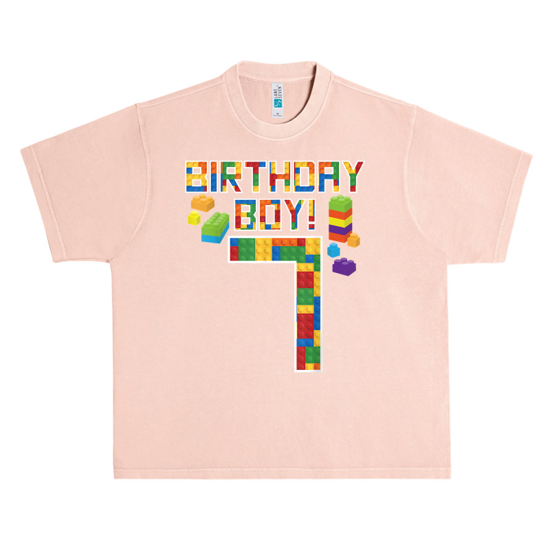 Cute 7th Birthday Gift 7 Years Old Block Building Boys Kids T Shirt Urban Heavy T-shirt | Artistshot