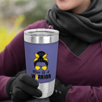 Childhood Cancer  Awareness Mom Of A Warrior Messy Bun Leatherette Tumbler | Artistshot