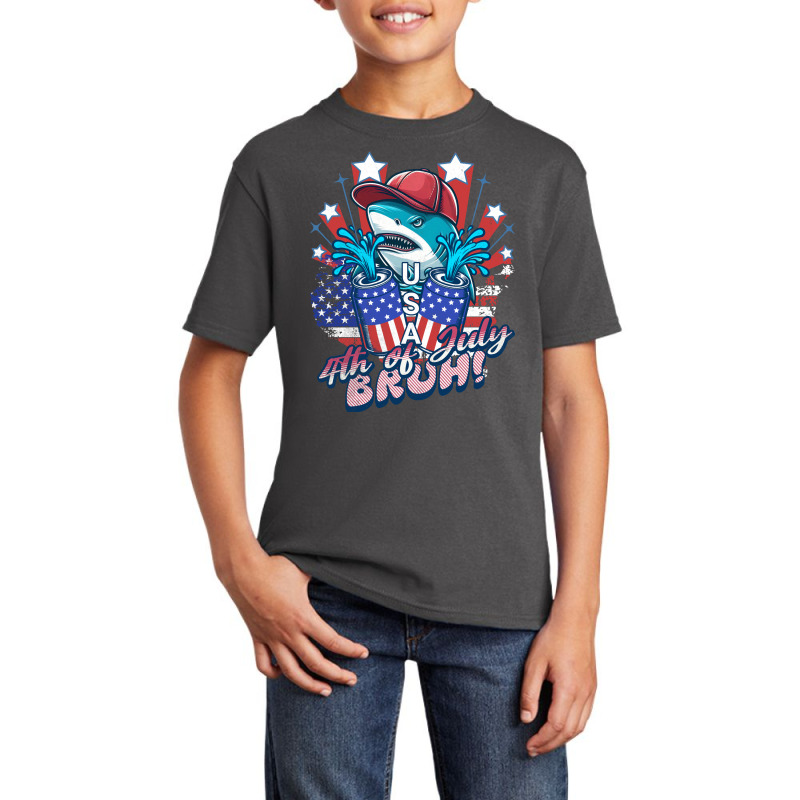 Bruh Shark 4th Of July Basic Youth T-shirt by pureneuralart | Artistshot