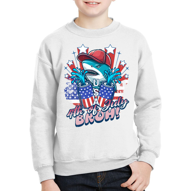 Bruh Shark 4th Of July Youth Sweatshirt by pureneuralart | Artistshot