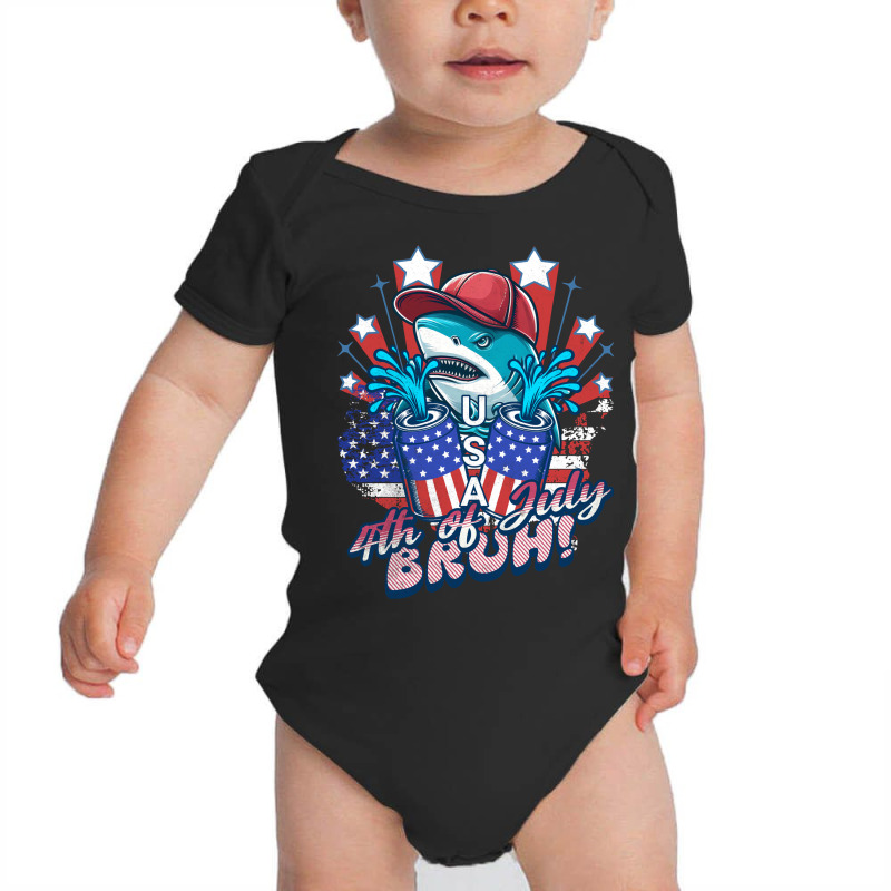 Bruh Shark 4th Of July Baby Bodysuit by pureneuralart | Artistshot