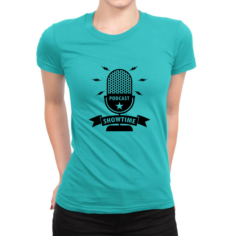 Podcast Showtime Microphone Ladies Fitted T-Shirt by Inspired Images | Artistshot