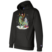 Bigfoot Sasquatch Riding Dinosaur T Rex Christmas Champion Hoodie | Artistshot