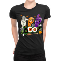 Boo American Sign Language Asl Deaf Halloween Costume Ladies Fitted T-shirt | Artistshot