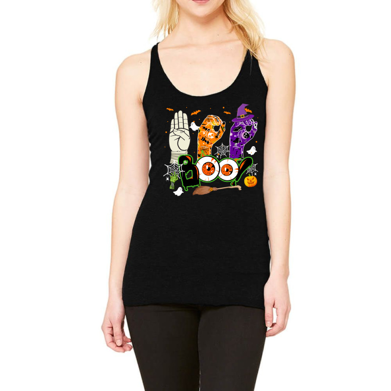 Boo American Sign Language Asl Deaf Halloween Costume Racerback Tank by UbengArt | Artistshot