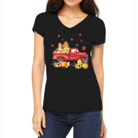 Cocker Spaniel Pumpkin Truck Fall Leaf Thanksgiving Halloween Women's V-neck T-shirt | Artistshot