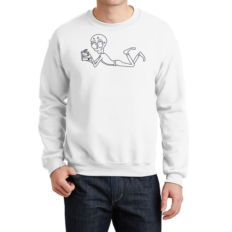 An Alien Lying On While Reading A Book Crewneck Sweatshirt by selos47 | Artistshot