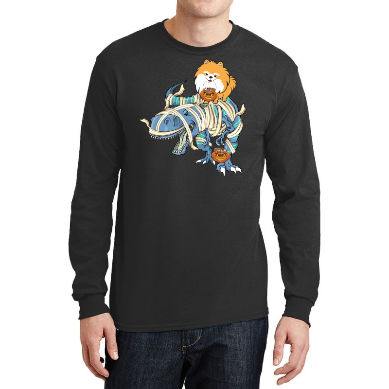 Pomeranian Riding Dinosaur Halloween Dog Long Sleeve Shirts | Artistshot