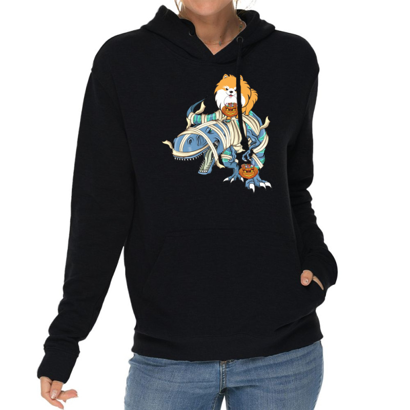 Pomeranian Riding Dinosaur Halloween Dog Lightweight Hoodie | Artistshot