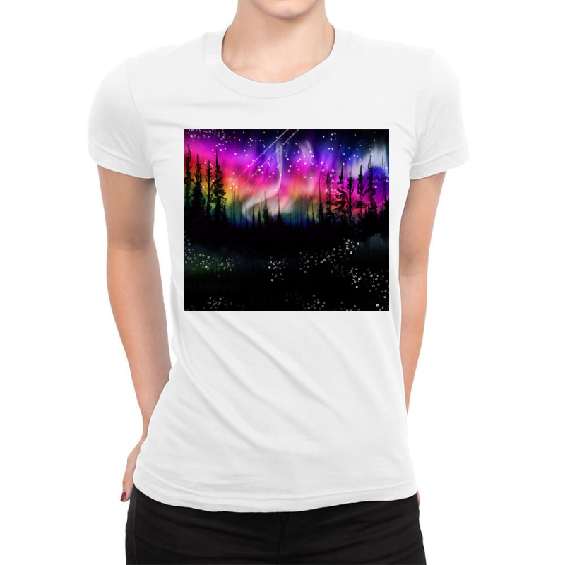 Northern Lights Ladies Fitted T-Shirt by Oma's Magic World | Artistshot