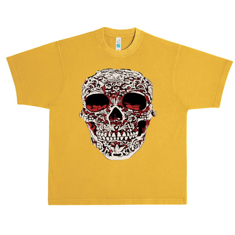 Skull T  Shirt Big Carved Red And White Skeleton Skull Head T  Shirt Urban Heavy T-shirt | Artistshot