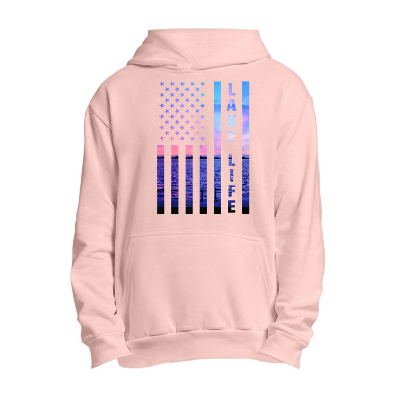 Lake Life American Flag Dock Sunset Wakeboarder Power Boat Urban Pullover Hoodie | Artistshot