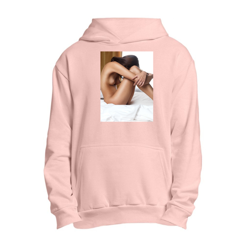 Beautiful Woman Sitting Naked On Bed With Arms Around Her Knees Urban Pullover Hoodie | Artistshot