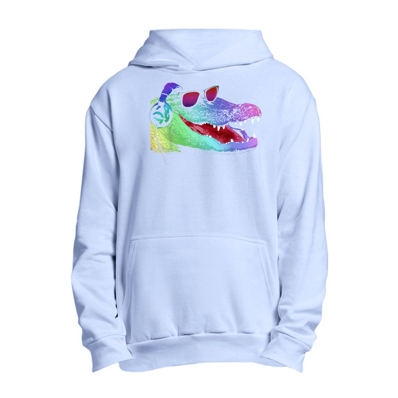 Alligator With Headphones And Sunglasses Urban Pullover Hoodie by Graham Sanchez | Artistshot