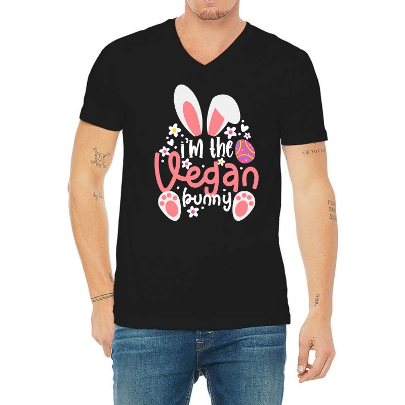 Vegan Design T  Shirt Bunny Ears I'm The Vegan Bunny Matching Easter V V-Neck Tee by handjacquelyn42 | Artistshot