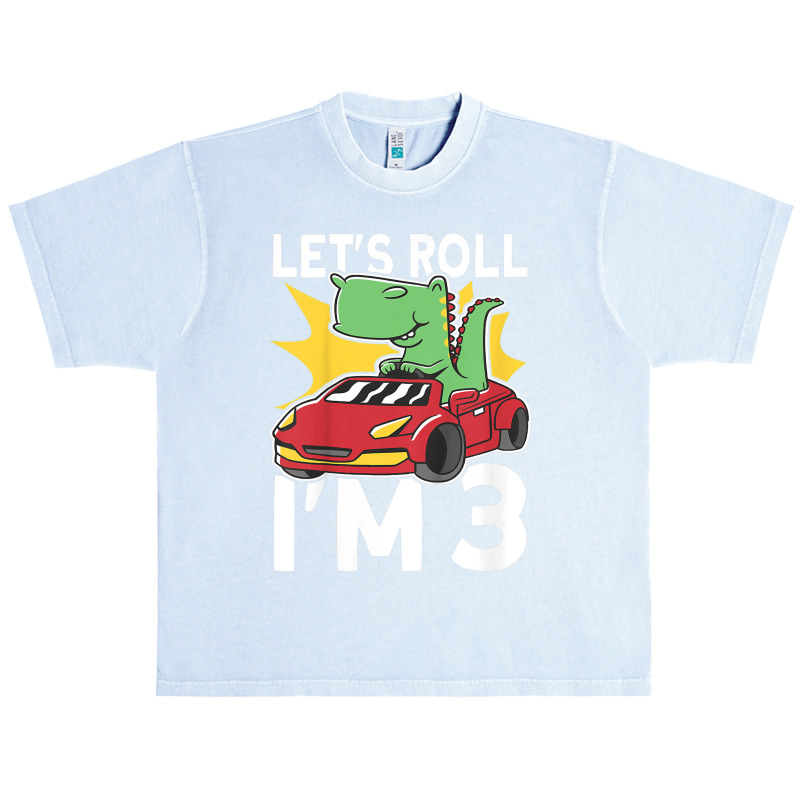 Kids Let's Roll I'm 3 Bday Dino T Rex 3rd Birthday Race Car Urban Heavy T-shirt | Artistshot