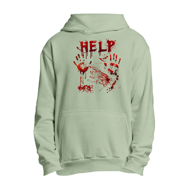 Funny Help Bloody Handprint Halloween Costume Matching Mens Urban Pullover Hoodie | Artistshot