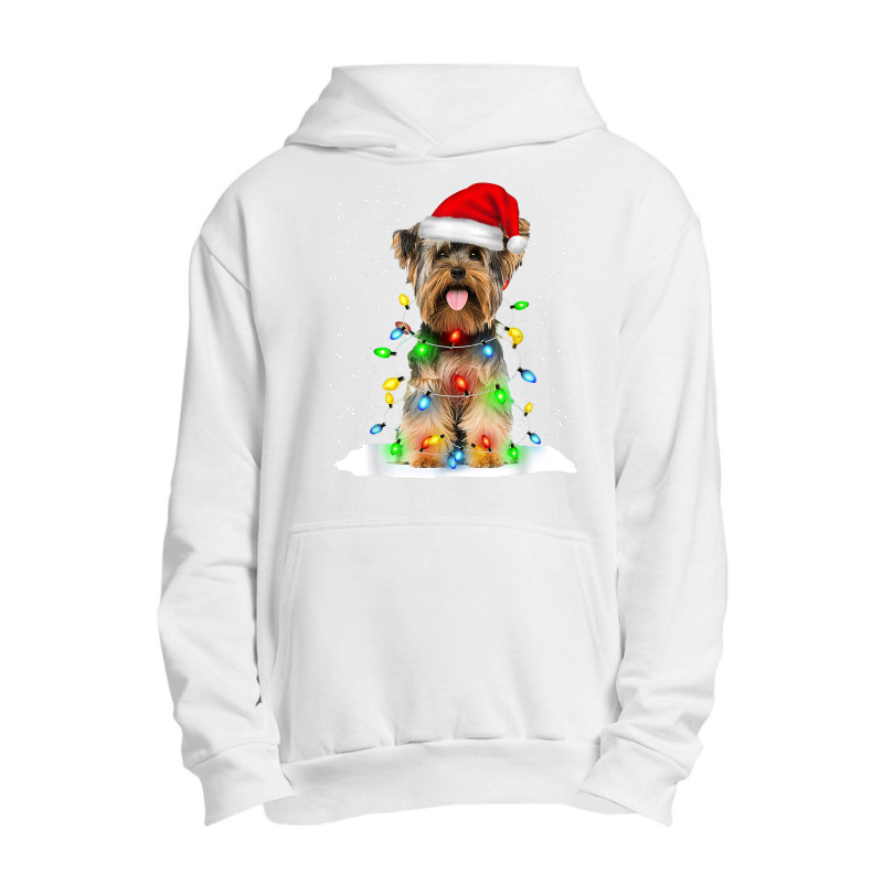 Yorkshire Terrier Christmas Santa Hat Xmas Color Lights Urban Pullover Hoodie by Fly | Artistshot