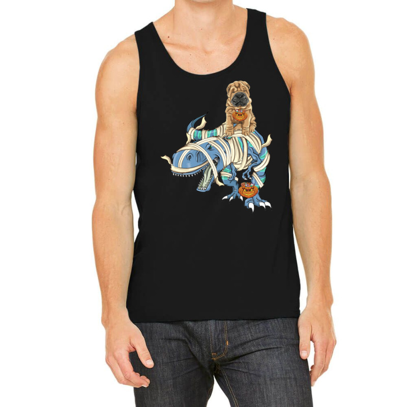 Shar Pei Riding Dinosaur Halloween Dog Tank Top | Artistshot