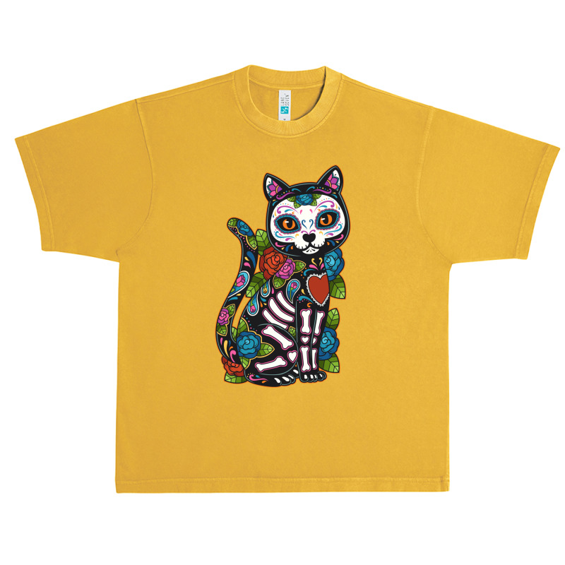 Cat Sugar Skull Mexico Calavera Dia De Los Muertos Halloween Sweatshir Urban Heavy T-shirt by cm-arts | Artistshot