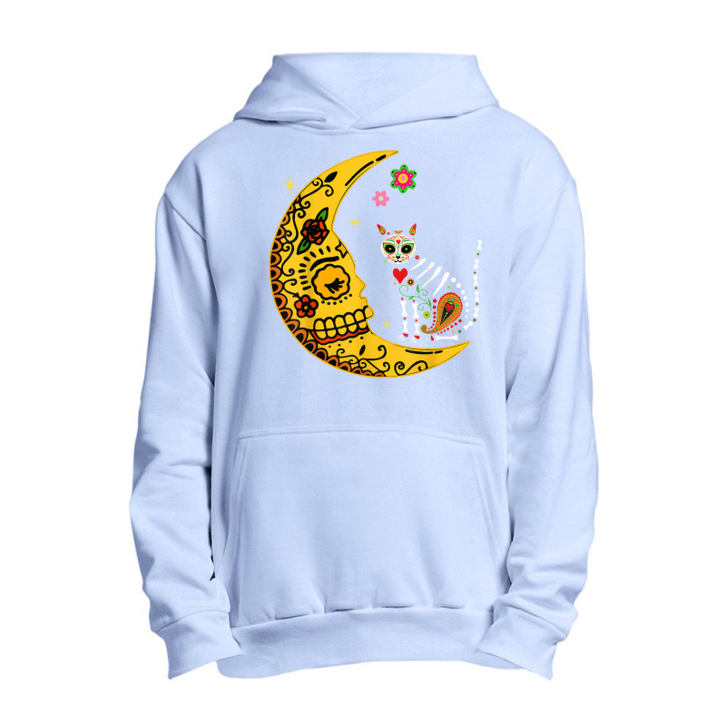 Mexican Calavera Cat With Moon Dia De Muertos Halloween Day Urban Pullover Hoodie by Bewitch | Artistshot