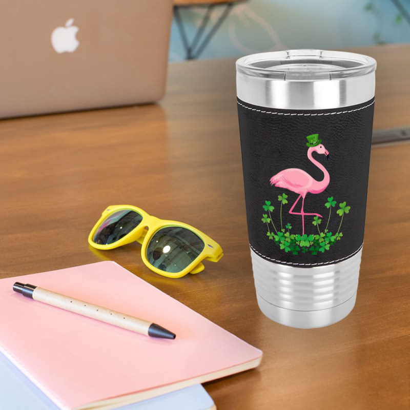 Flamingo Saint Patricks Day Gift Irish Clover Flamingo Lover Leatherette Tumbler | Artistshot