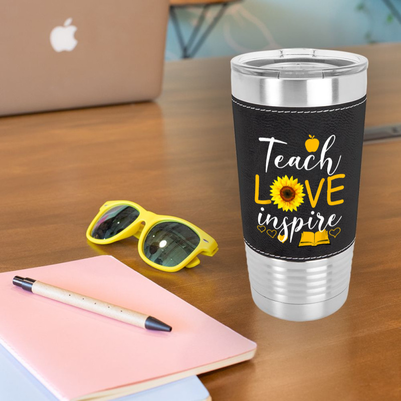 Teacher T  Shirt Teach Love And Inspire Shirt   Teacher Sunflower T  S Leatherette Tumbler | Artistshot