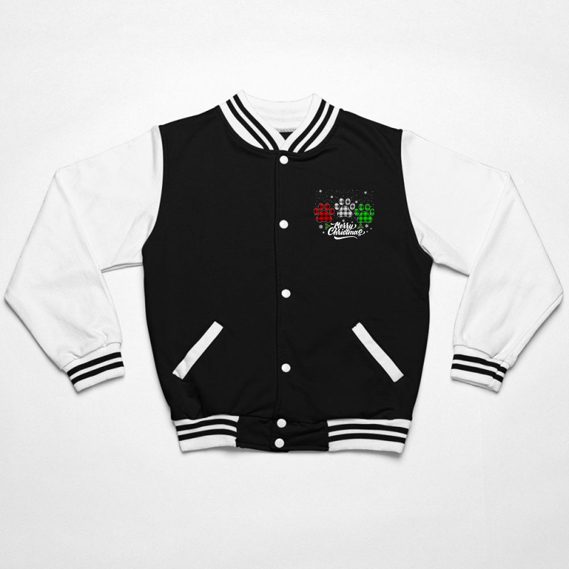 Merry Christmas Buffalo Plaid Shirt Red White Green Dog Paws Long Slee Bomber Jacket | Artistshot