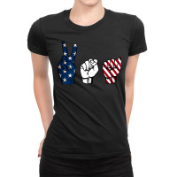 Usa American Flag Asl Sign Language 4th Of July Ladies Fitted T-shirt | Artistshot