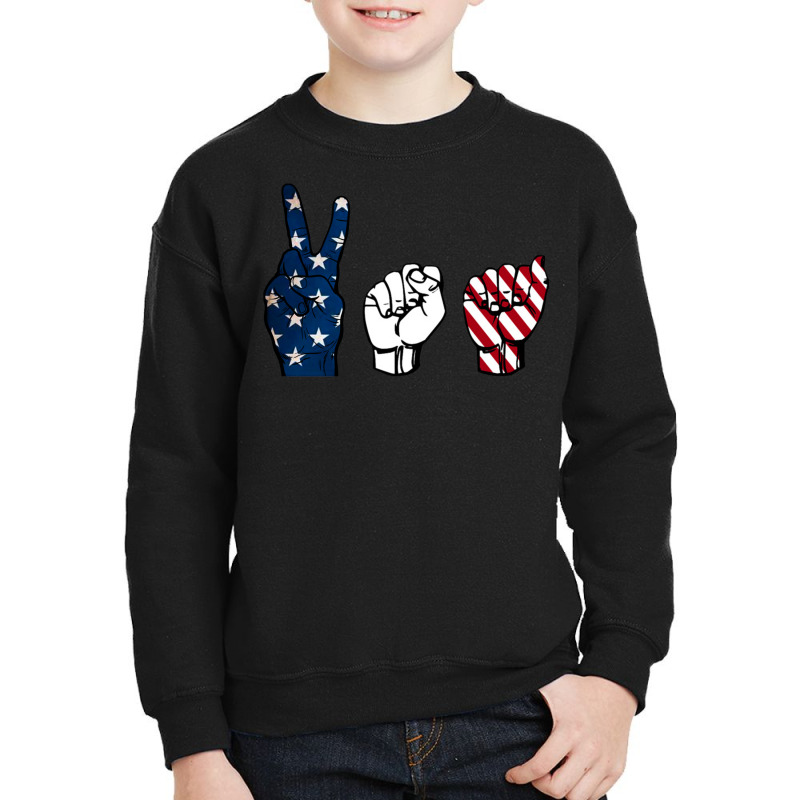 Usa American Flag Asl Sign Language 4th Of July Youth Sweatshirt by UbengArt | Artistshot