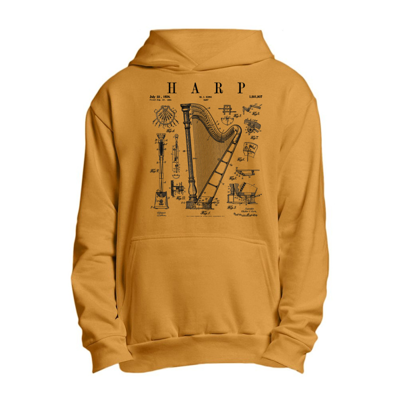 Harp Vintage Patent Harpist Drawing Print T Shirt Urban Pullover Hoodie | Artistshot